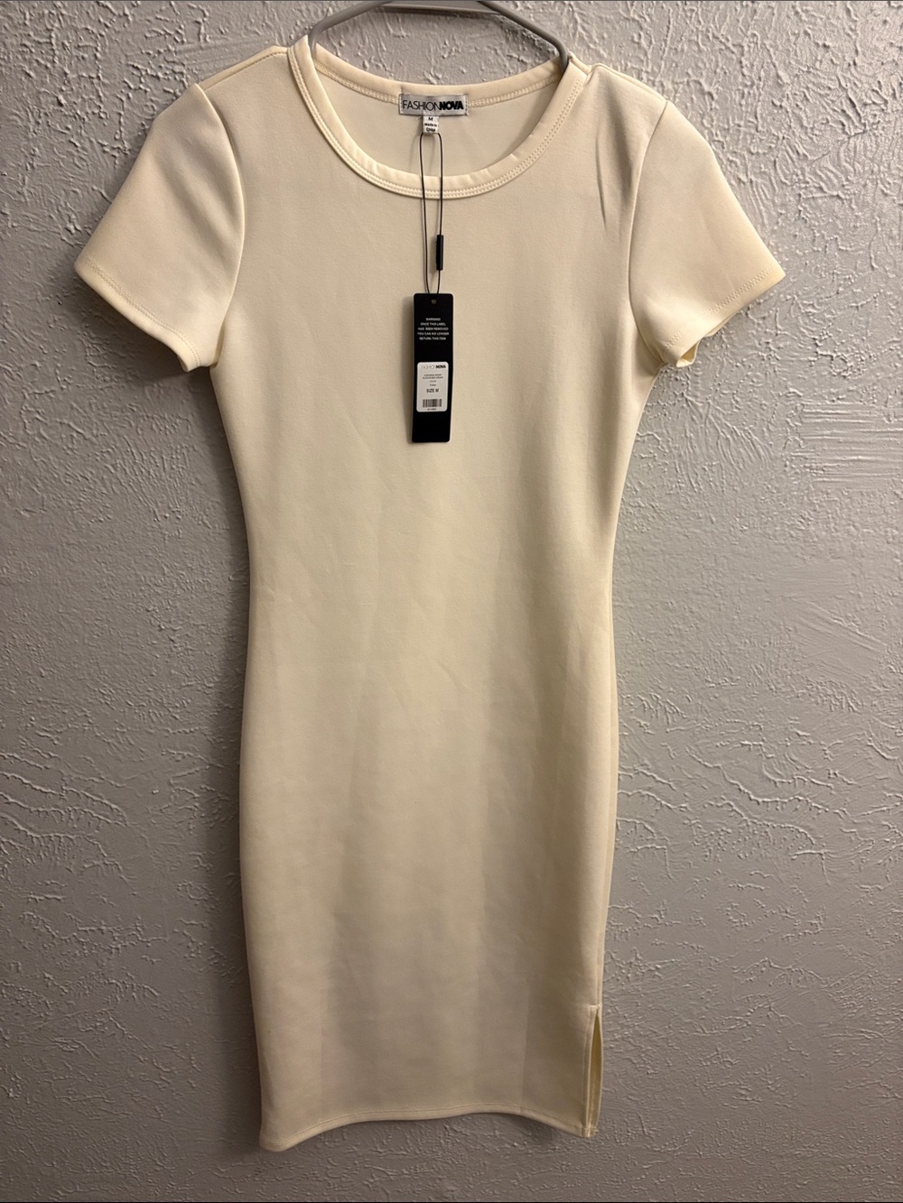Fashion Nova Cream Short Sleeve Midi Bodycon Dress